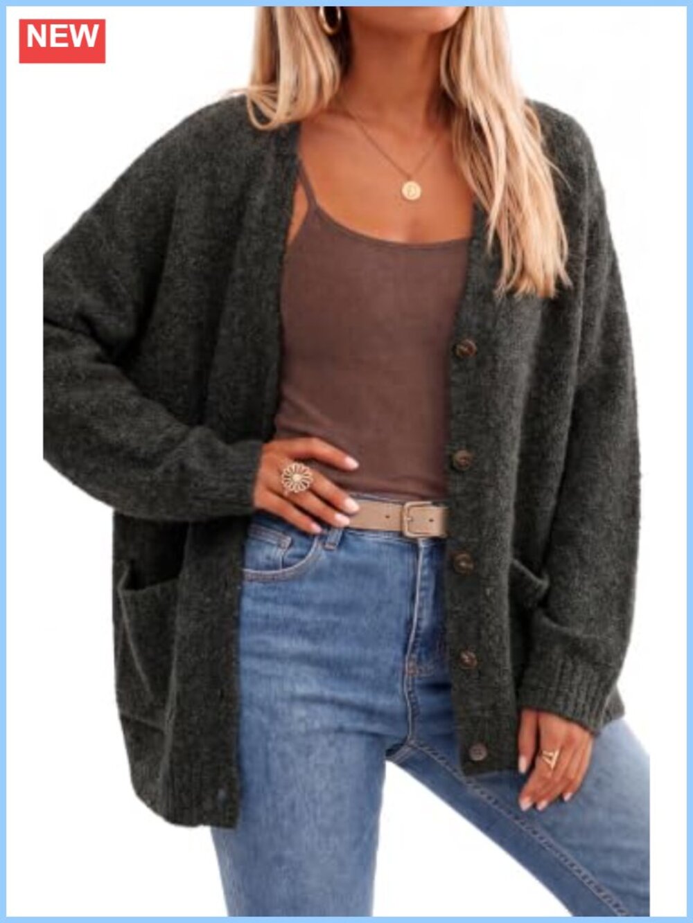 Wool Blend Oversized Chunky Cardigan V-Neck Button Front Fall